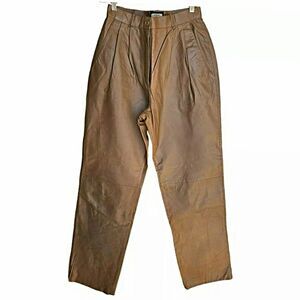 Vintage Toffs Brown Pleated Hi-Waist Fully Lined Leather Pants Mob Wife Size 10